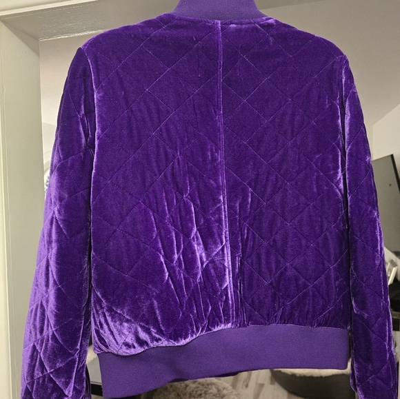 7 For All Man Kind Purple Velvet Look Quilted Bomber Jacket NWOT - Picture 2 of 10